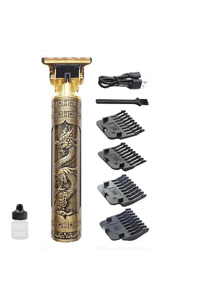 HOZRO Masina de tuns HOZRO, cu acumulator, 5W, trimmer, model dragon, 5 marimi, incarcare USB, Auriu negru