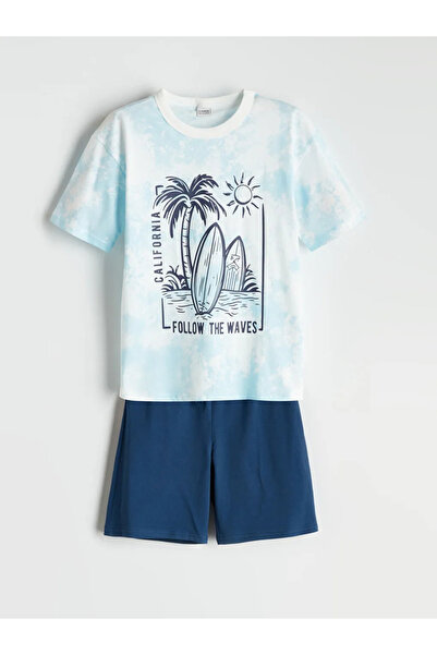 LC Waikiki LCW Kids Blue Crew Neck T-shirt και σορτς για αγόρια