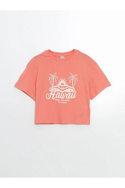 LC Waikiki Tricou pentru copii LCW Kids Crew Neck Palm/Flower Printed pentru fete