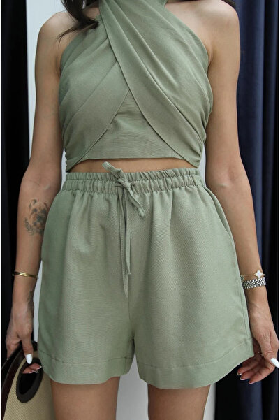 My Blog Khaki Martina Halterneck Bustier rövidnadrág szett - 30361