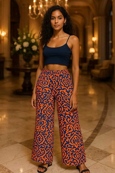 Nisa Luxury Boutique Ethnic Pattern Silk Viscosse Bottom with Elastic Waist
