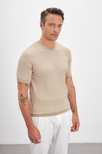 Paşahan Striped Patterned Crew Neck Knitwear Men's T-Shirt
