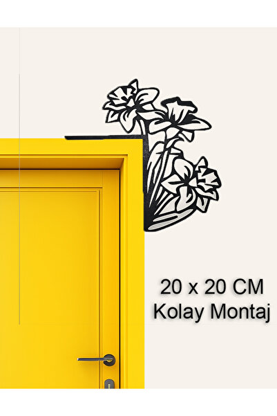 Karenza Home Dekoratif Siyah Çiçek Motifli Kapı Üstü Süsü – Ahşap Duvar Dekor...