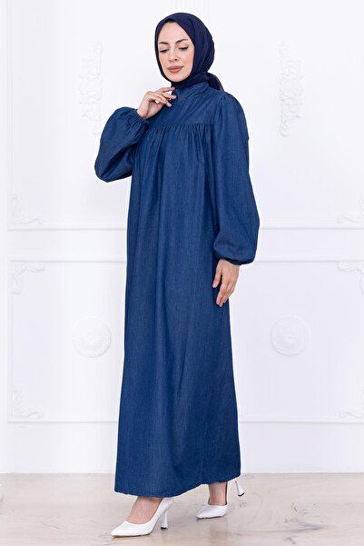 hafsamina Τζιν φόρεμα με ρόμπα HM2771 Σκούρο Μπλε
