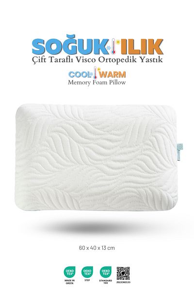 VİSCOTEX Cold and Warm Surface, Double Sided Cover, Air Channel Visco Orthopedic Pillow, 60X40X13 Cm, White