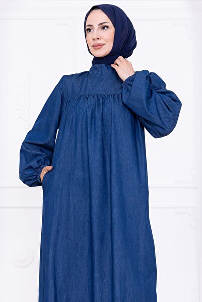 hafsamina Τζιν φόρεμα με ρόμπα HM2771 Σκούρο Μπλε