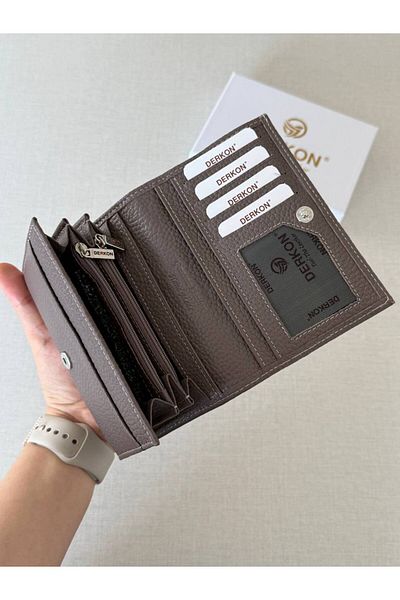 DERKON Mendy Model Useful Genuine Leather Medium Size Women's Wallet Gray