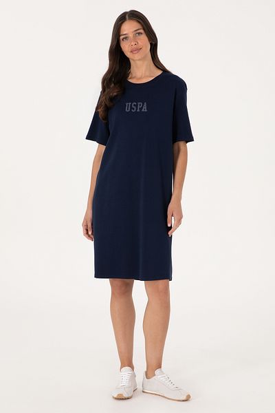 U.S. Polo Assn. Rochie tricotată mini lungime cu decolteu bleumarin pentru femei 50306431-vr033