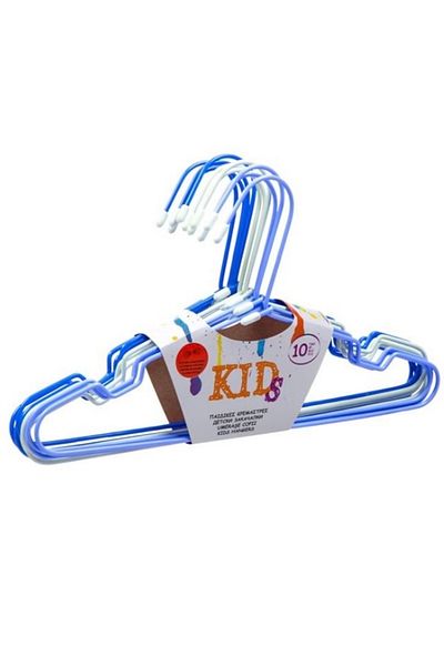 OEM Set 10 umerase, pentru hainutele copiilor, metalice, albastru/alb, 29 x 17 cm