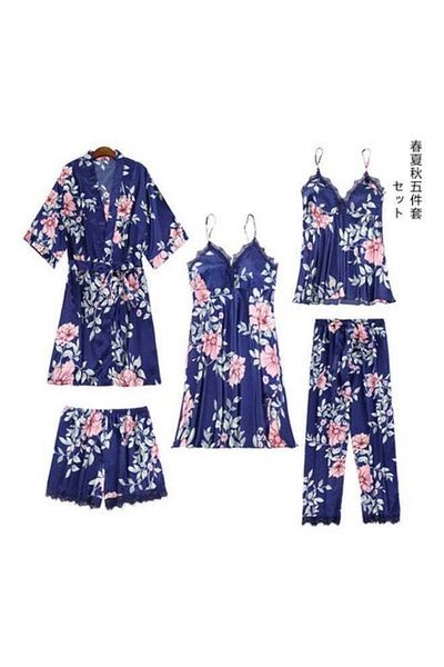 Generic 5-Pieces Lace Dressing Gown Set Multicolour