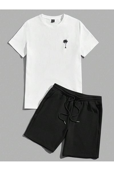 LOU MODA Men's Cotton Printed Summer Tree Tshirt-Shorts Set 2-Pack Oversize Large Size