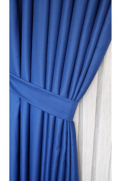Yuka Linen Textured Navy Blue Panel Backdrop Curtain Luxury Heavy Weight Tek Wing 1/3 Tight Pleated Solid Color