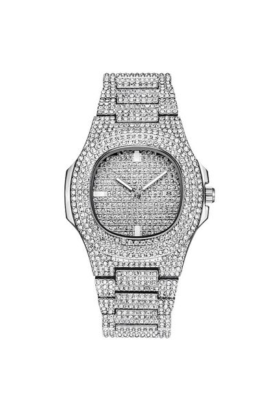 Tessero Ceas analogic Ice Out, mecanism cu cuarț, inserții de zirconiu, placat cu aur de 18K, argint
