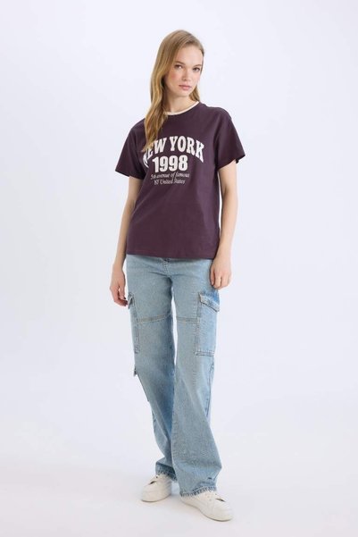 DeFacto تي شيرت نسائي بأكمام قصيرة D9602AX/PR38 D.PURPLE