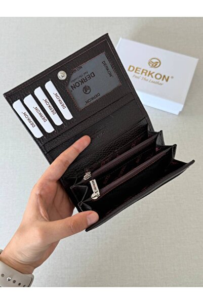 DERKON Mendy Model Useful Genuine Leather Medium Size Women's Wallet Brown