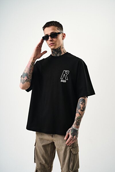 Respire Чоловіча креативна вишита футболка Oversize чорного кольору