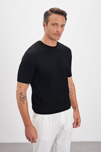 Paşahan Striped Patterned Crew Neck Knitwear Men's T-Shirt