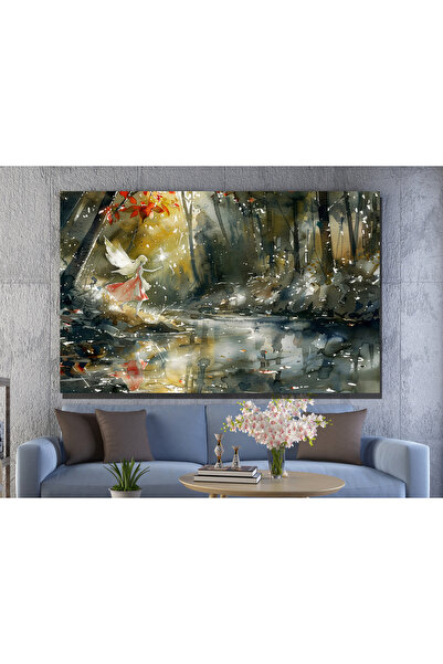 ESLEM YAĞLI BOYA GÖRÜNÜMLÜ MELEK DETAYLI KANVAS TABLO