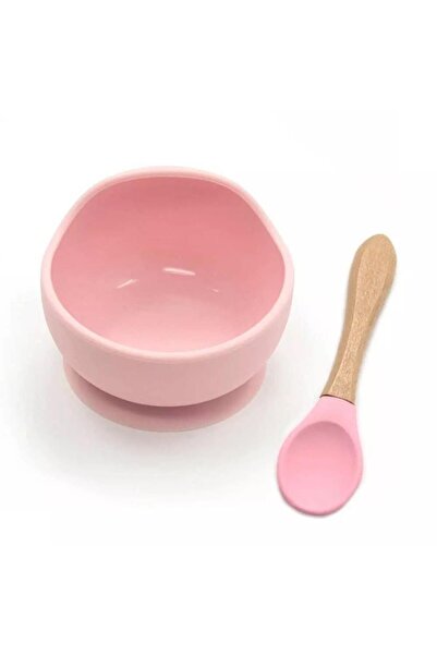 OEM Silicone Bowl with Anti-Slip Suction Base and Bamboo Spoon, Pastel Pink, 350 ml