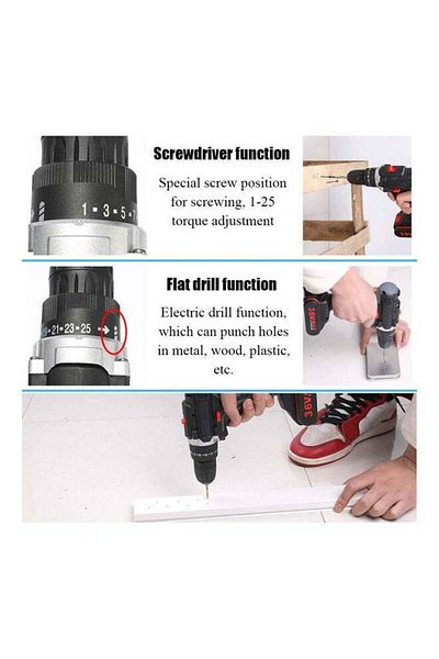 Lumely 36V Electric Wireless Impact Drill Set, With Double Speed Control, 1300mAh, For home, Black
