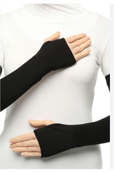 Kezban Tekstil NURSOY Χτενισμένο Βαμβακερό Μανίκι Hijab με κομμένο δάχτυλο - Μαύρο