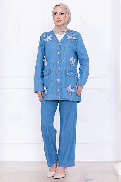 hafsamina Daisy Touch Summer Denim Suit Hm2779 Light Blue