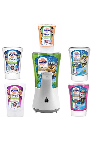Dettol Sagrotan No Touch Kids Package: Liquid soap dispenser with sensor + 5 soap refills, 250 ml