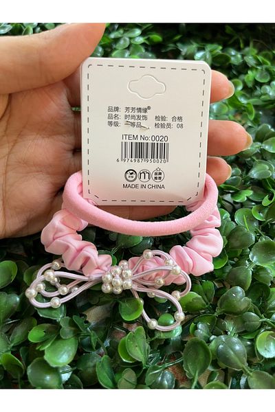 PONÇİK ACCESSORİES Pink 2-Piece Bow and Pearl Detailed Rubber Set