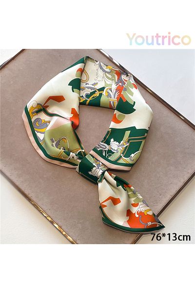 Youtrico Silk Scarf with Perforated Diagonal Design 76*13cm Versatile Korean Style Fashion Accessory