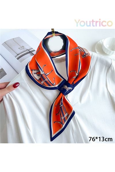 Youtrico Silk Scarf with Perforated Diagonal Design 76*13cm Versatile Korean Style Fashion Accessory
