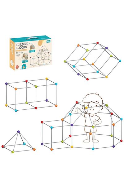Micostore Children's igloo, tent or fort construction set, 70 pieces, long sticks and stable connectors