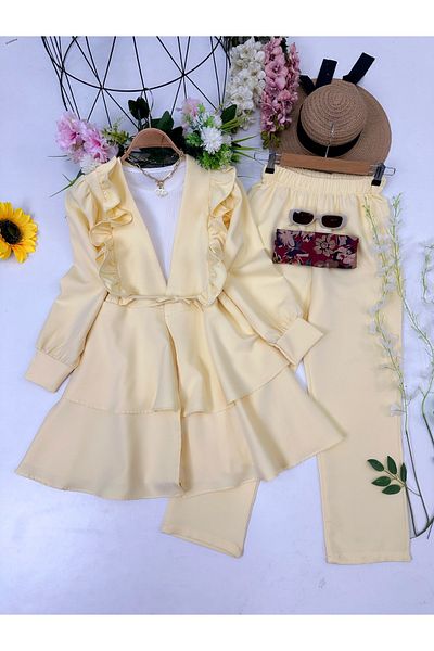 YEDİLALE Ni̇lüfer Frill Classic Double Set [Excluding Intimates and Shawl]