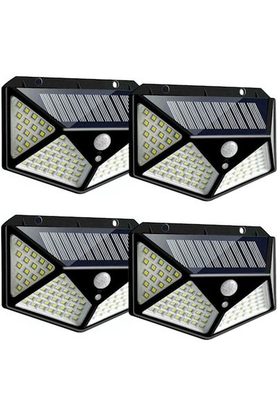 HOZRO Set 4 Lămpi Solare HOZRO SH 100, 100 LED-uri, 1000 lumeni, Senzor de mișcare și lumină, Baterie reîncărcabilă