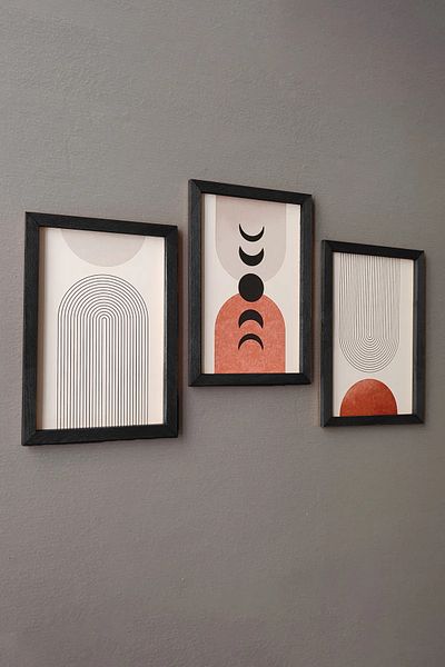 Wooden Factory Bohemian and Moon Phases Painting Set, 3 Piece Painting with Wooden Frame