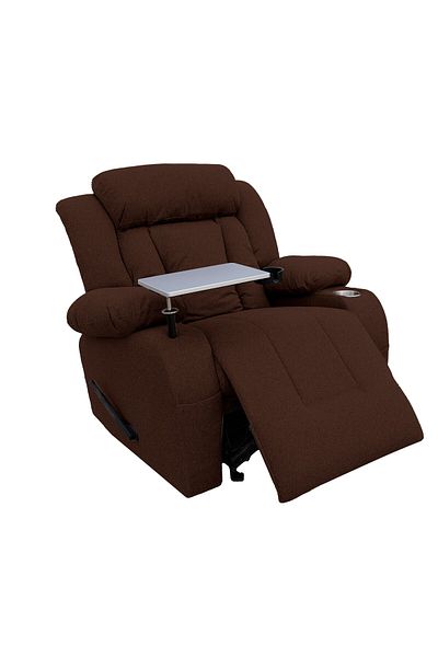 BACK COMFORT Linen Classic Recliner Chair with Laptop Table & Cups Holder - Dark Brown - ComfortNest PLUS