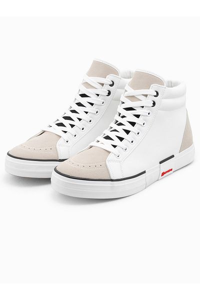 OMBRE Hohe klassische Herren-Sneaker mit gestepptem Obermaterial - Weiß und Beige V1 OM-FOTH-0127 40