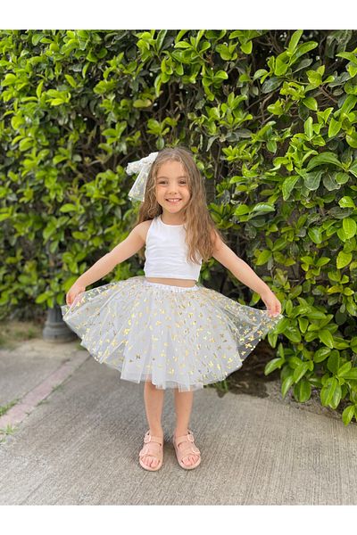 İPEKACOUTURE Fusta Tutu Imprimată Fluture Aurie Argintie