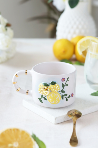 ada mia seramik Handmade Lemon Figured 24K Gold Decorated Ceramic Mug 200ml