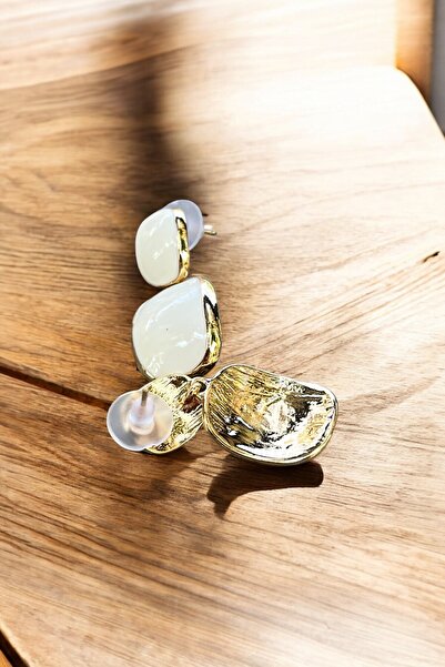 SeSi Gold Renk Kaplama Büyük Taşlı Zarif Çelik Küpe