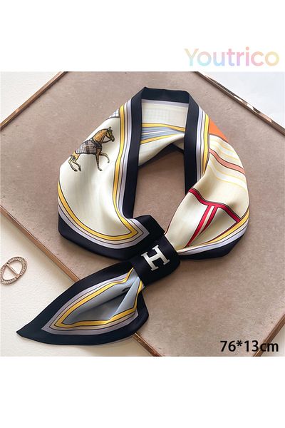 Youtrico Silk Scarf with Perforated Diagonal Design 76*13cm Versatile Korean Style Fashion Accessory
