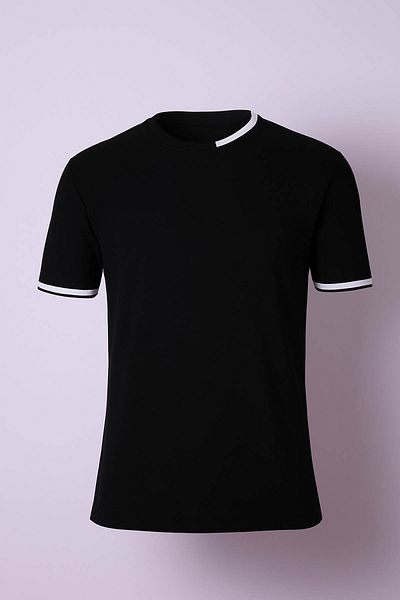 trender Tricou negru pentru bărbați cu gâtul O 104-4008