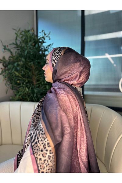 Oxygen Scarfs Leopard Detailed Cotton Silk Shawl-456654