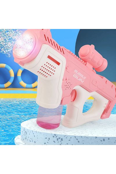 Micostore Toy soap bubble gun, with tank, lights and music, 12 holes, Pink