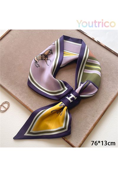 Youtrico Silk Scarf with Perforated Diagonal Design 76*13cm Versatile Korean Style Fashion Accessory