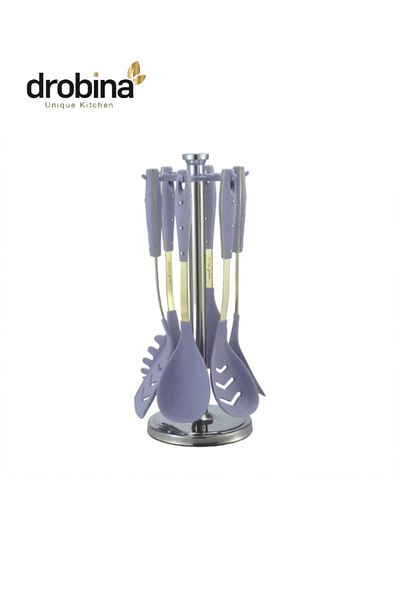 drobina Dropina 7-Piece Silicone Spoon Set, Purple Gold