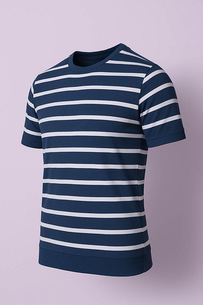 trender Tricou pentru bărbați cu dungi albastru cu gâtul O 103-4017