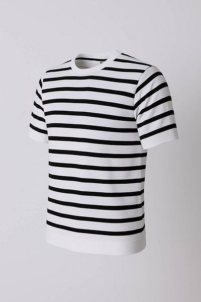 trender Tricou alb pentru bărbați cu decolteu O în dungi 103-4017