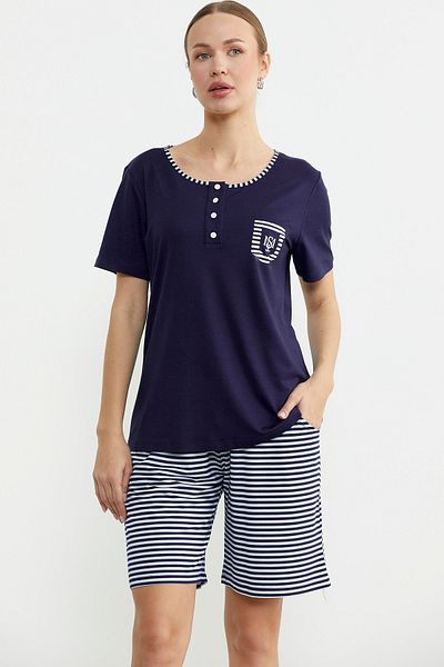 Sementa Marine Detailed Striped Shorts Set - Navy Blue