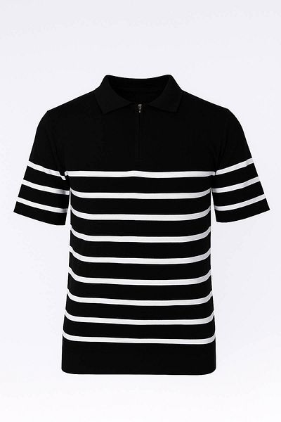 trender Tricou cu guler polo pentru bărbați, negru, cu jumătate de fermoar, 102-4014