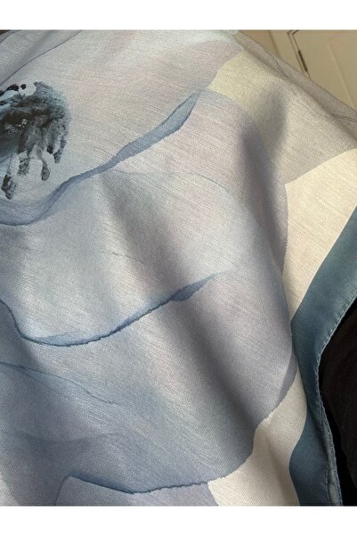 Lavena scarfs Σειρά Lotus Floral Pattern Βαμβακερό Ψηφιακό Μαλακό Σάλι - Indigo